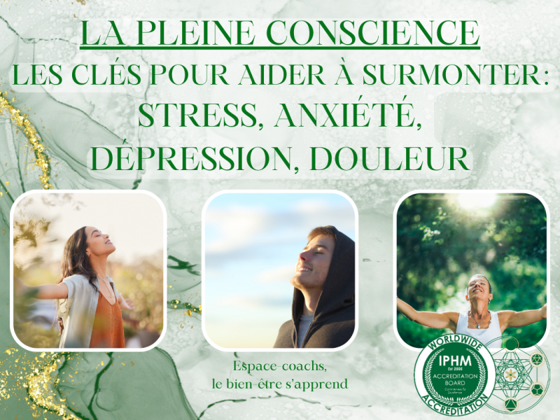 Formations, stages spécifiques, ateliers et séminaires La Pleine Conscience: Les Clés pour aider à surmonter: Stress, Anxiété, Dépression, Douleur - FORMATION CERTIFIANTE (5 sessions)